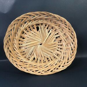 vintage loose weave rattan wicker basket oval shape shallow wall collage gallery